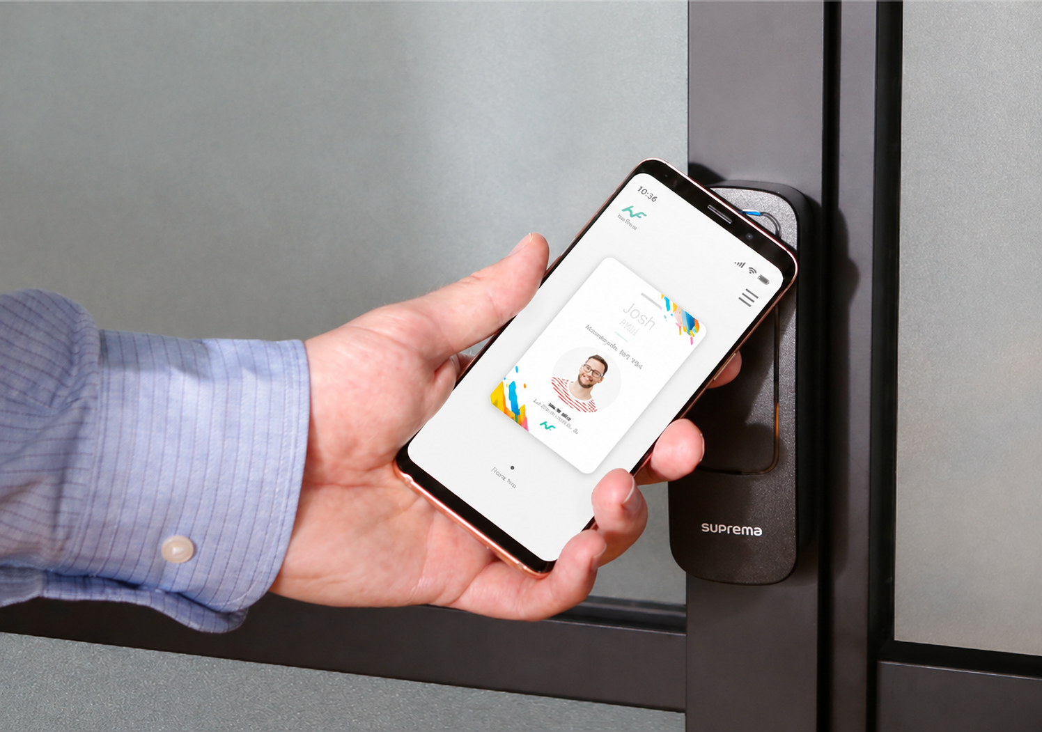 Mobile credential presented to a Suprema access reader